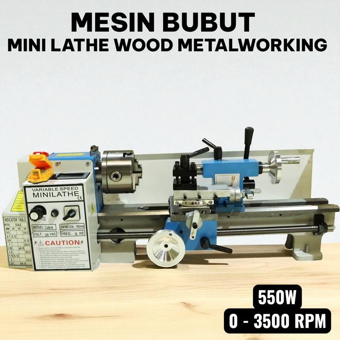 Mesin Bubut Mini Lathe Wood Metalworking DIY 550W CJ0618 MX-0618 SANOU