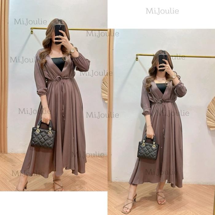 080j- Aluna Midi Dress - Midi Dress Serut Pinggang