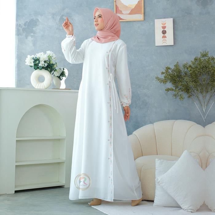 k4un- Raisma - Ivanna Gamis Syar'I Putih Tulang Premium Elegan Model Verslah Kait Samping