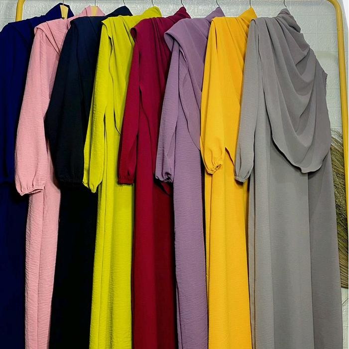k4un- Rh Hawa Syar'I Phasmina Oval Set Gamis Wanita Crinkle Premium Polos Muslim Panjang