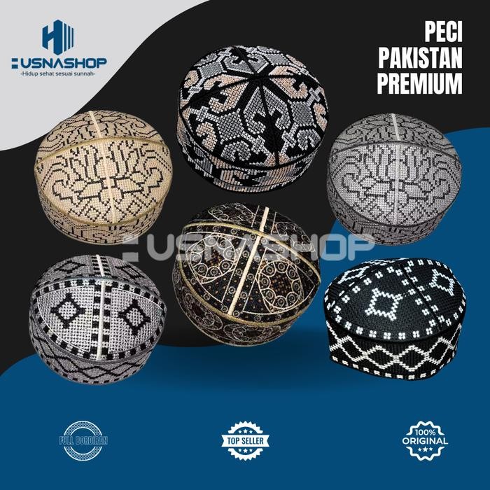 SIAPKIRIM Peci Pakistan Bahan Katun Import Full Bordiran Muslim Kopiah - Varian Terupdate - Dewasa,