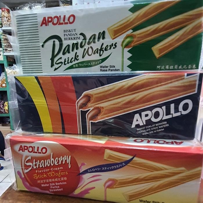 ORIGINAL apollo wafer stik coklat pandan strawberry BPOM Halal biskuit Malaysia