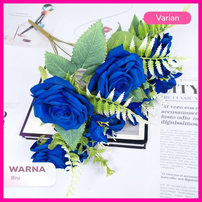 Bunga Mawar Hitam Jumbo Import 7 Cabang/Buket Mawar Palsu/Bunga Hias Dekorasi (KN-429)