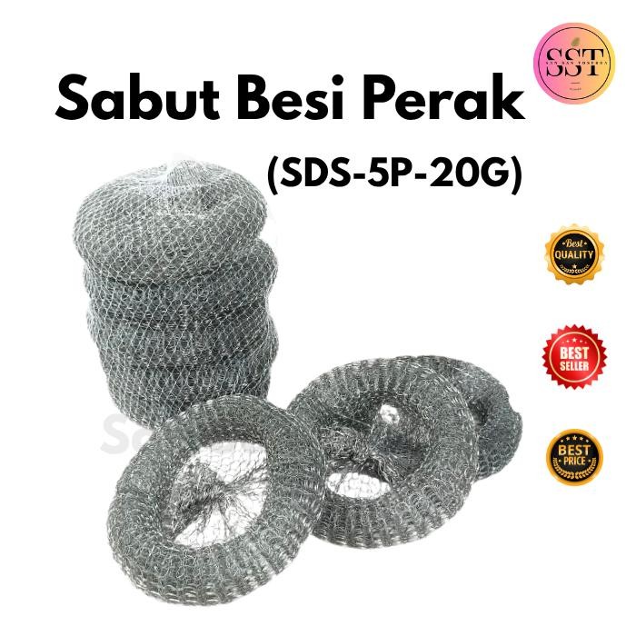 [SST] Sabut Donat Stainless Perak Silver / Sabut Kawat Cuci Piring Bulat/ 1 bungkus isi 5