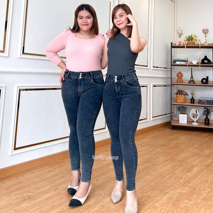 9qli- Bellzshop - Celana Jeans Highwaist Wanita Skinny Soft Stretch Snow Black Ghea Premium