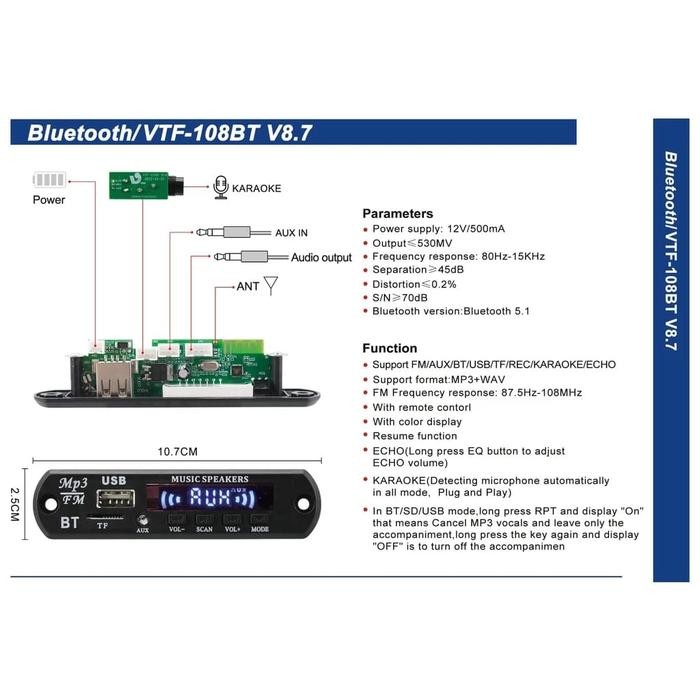 imjf- Kit Modul Mp3 Terbaru Dengan Mic Bluetooth Untuk Karokean - Wireless, Lagu