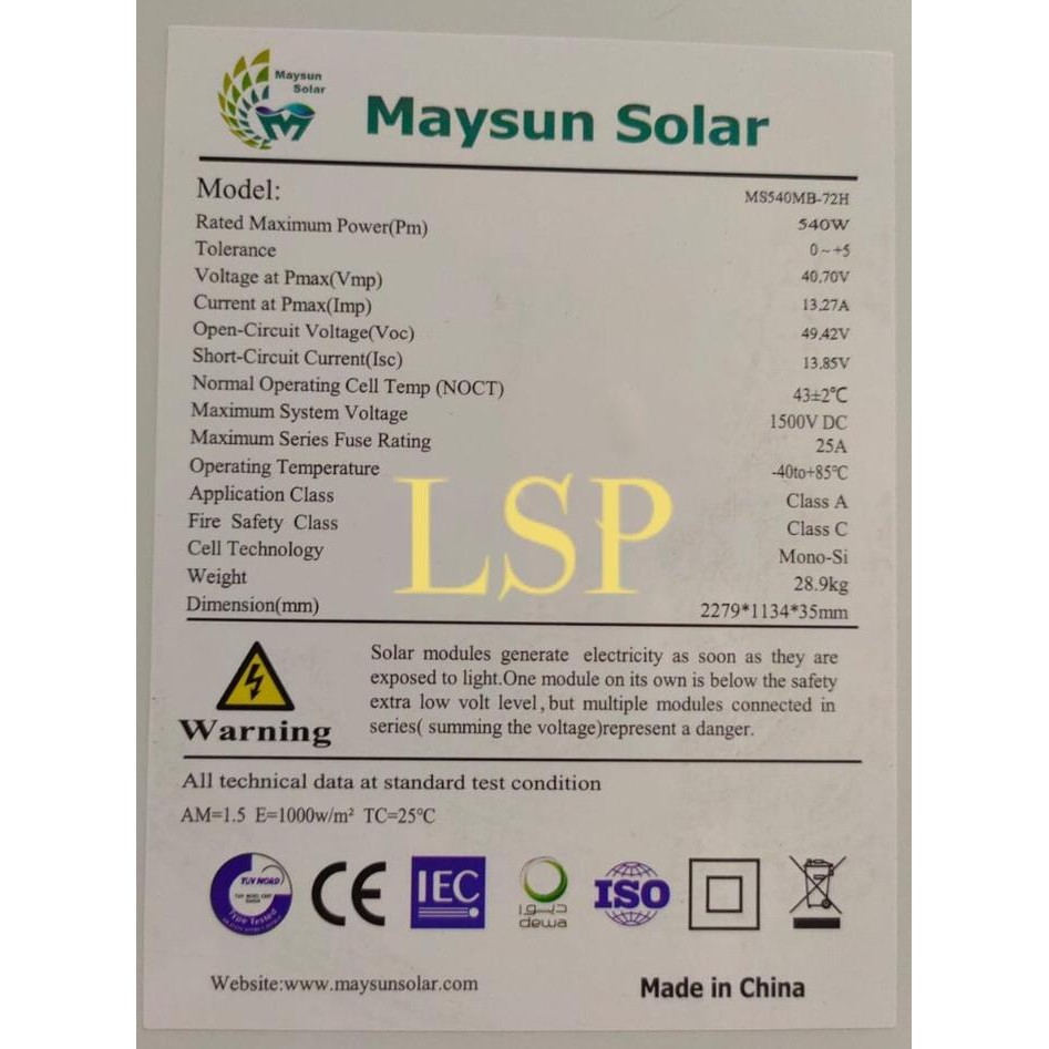 TERBAIK Solar Panel Mono 540WP Maysun Solar Half Cut Solarcell PV 540WP