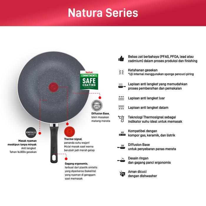 Tefal Wajan Kuali Penggorengan Anti Lengket Natura Wokpan 34cm + Lid