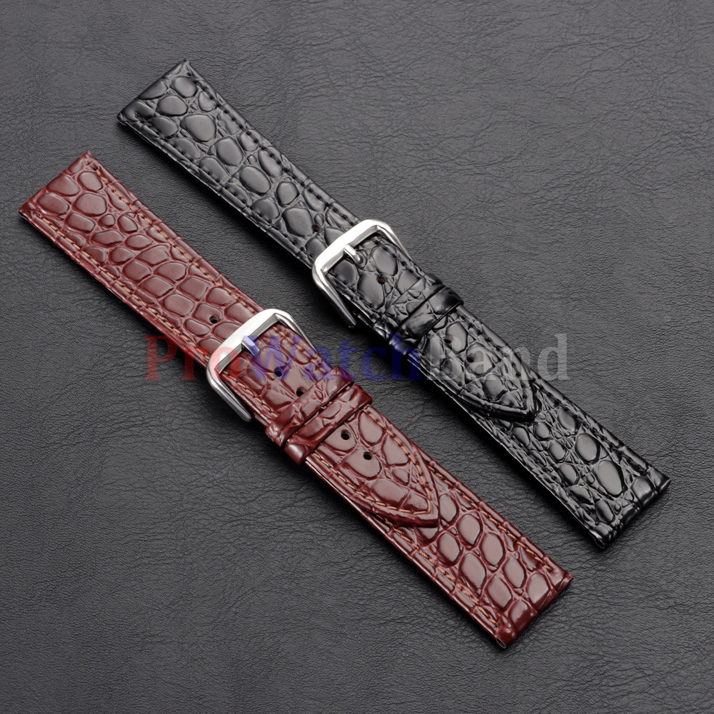 Brown Black Leather Watch Band Crocodile Skin Bracelets Men's Watches Strap