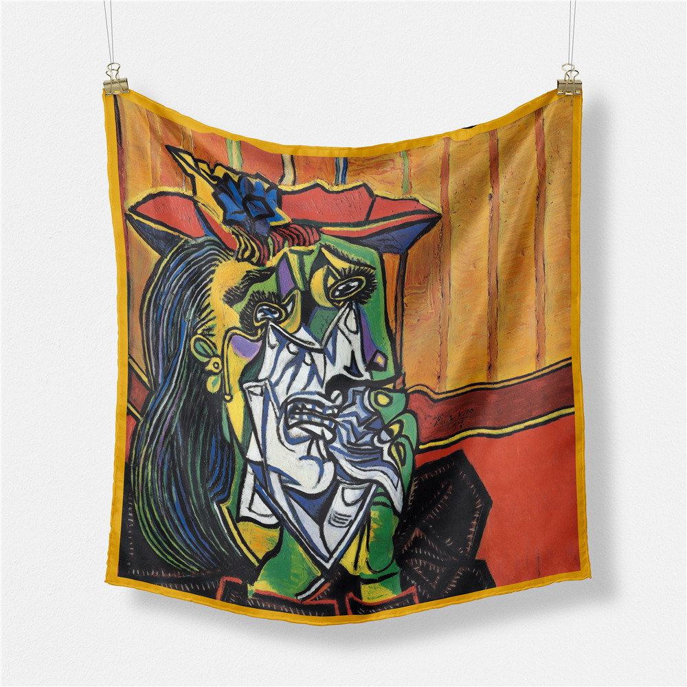 Picasso Oil Painting Fashion Women Scarf Wra Twill 100% Silk Scarf 53Cm Scarves Head Scarf Hijab