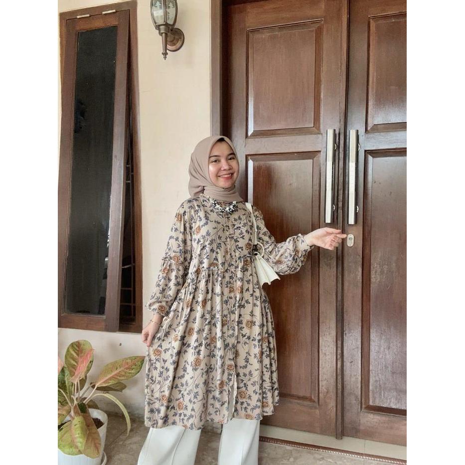Ameena Tunik Jumbo / Tunik Rayon / Tunik Motif / Tunik Jumbo Balon Kancing Muslim Diskon Sale