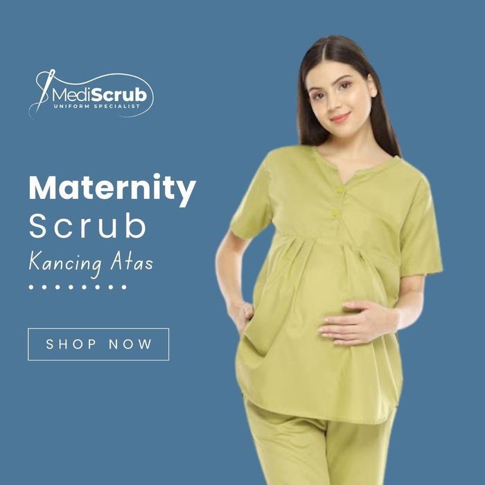 Baju Seragam Hamil Lengan Pendek Kancing Atas Mediscrub Bumil Busui Bahan Katun Toyobo