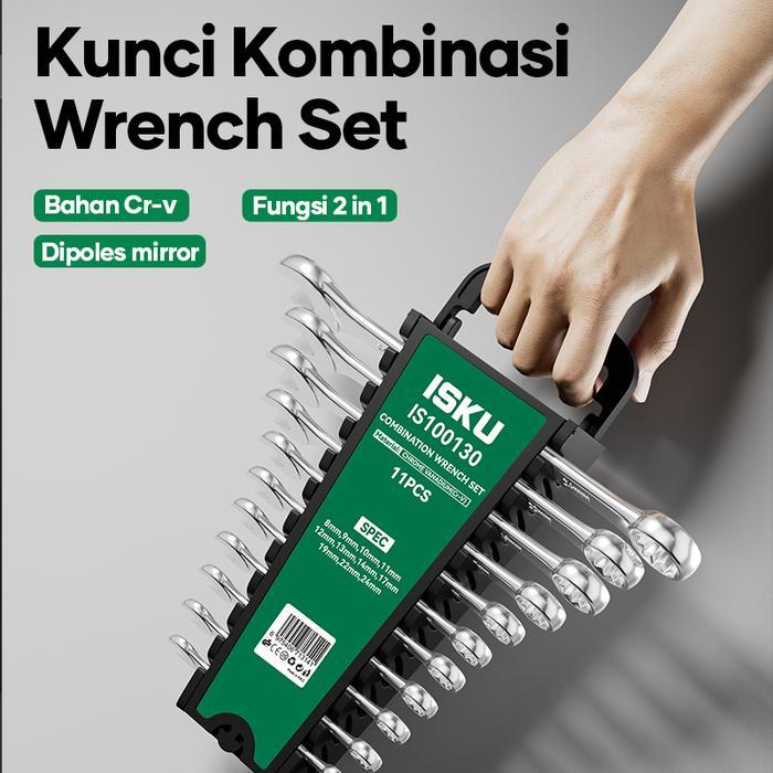 Tekiro - Kunci Ring Pas Set 11 Pcs Chrome Vanadium Is100130 Combination Wrench 8-24Mm 2In1 Fleksibel