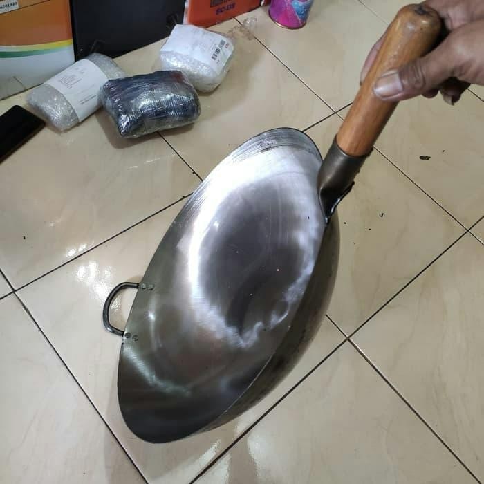 Wajan / Wok / Kuali Baja Putih 45Cm / Wajan Nasi Goreng Gagang