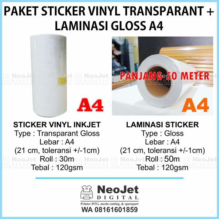 

Paket Sticker Vinyl Inkjet Transparant Murah Laminasi Glossy 120gsm A4