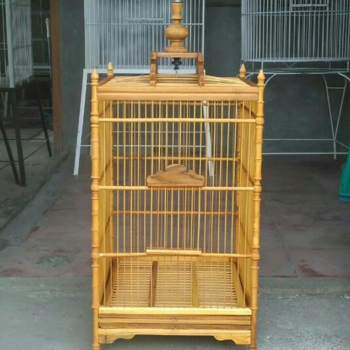 Kandang burung kotak no 2 pernisan kayu jati