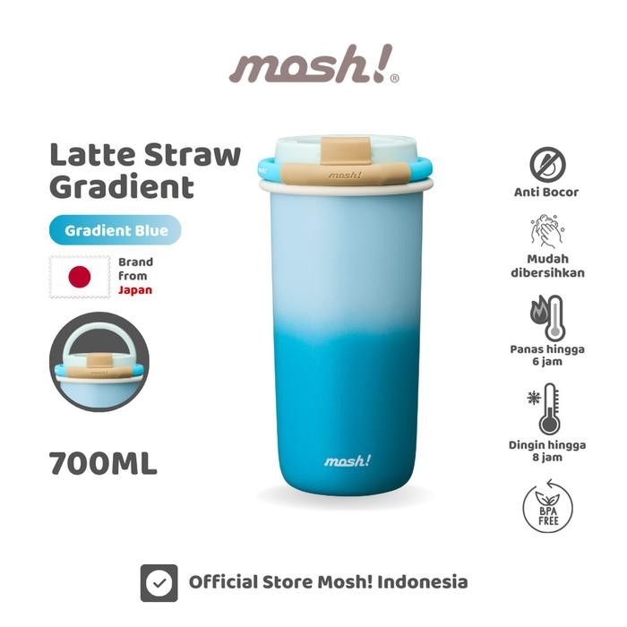 Pilihan- Mosh Latte Straw Gradient Tumbler - Botol Minum Stainless Steel 700Ml - Blue