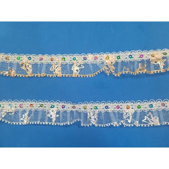 Renda Payet/Renda Kerut/Renda Plisket Emas & Perak/Dekorasi - Pt 195