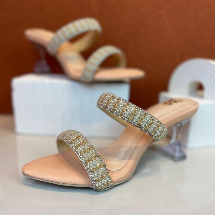 Donatello - Jessica Heels Wanita 7Cm Hak Kaca Sendal Cewek Pesta Flat Sandal Kulit Sintetis Premium