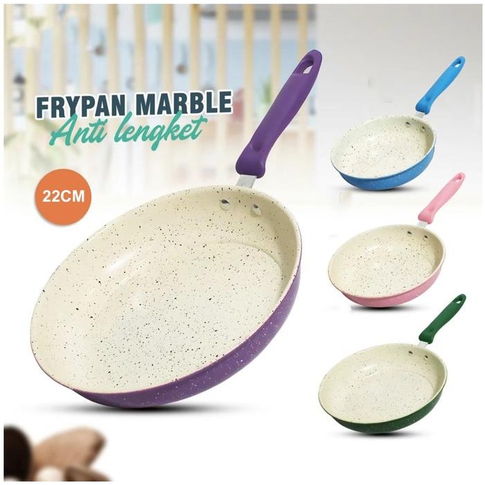 PANCI TEFLON FRYPAN WARNA / MARBLE PAN ANTI LENGKET WAJAN GAGANG 22CM Gratis Ongkir -js Ungu