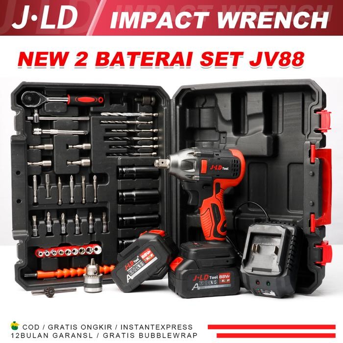 BERKUALITAS JLD Impact Wrench 13MM Brushless Cordless Impact Driver Wrench Drill 1/2 47pcs fullset