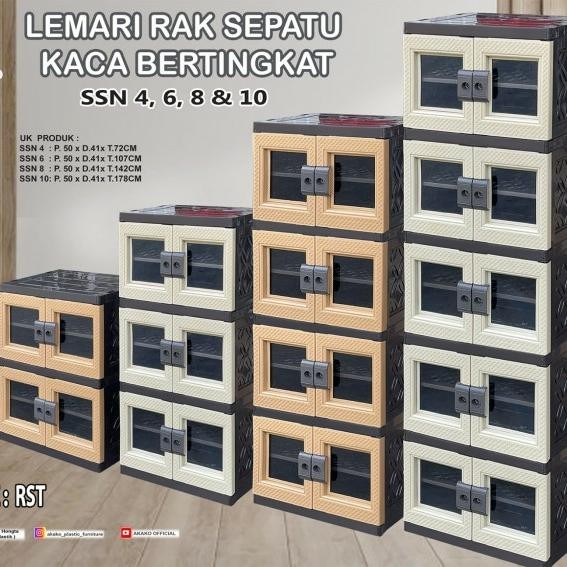 ORIGINAL AKAKO LEMARI RAK SEPATU KACA BERTINGKAT READY STOCK
