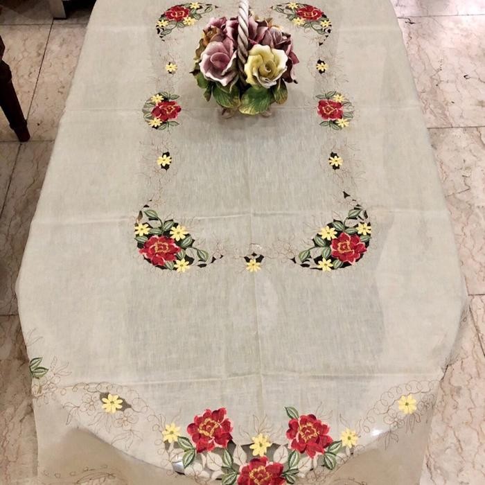 taplak meja makan oval 4 kursi