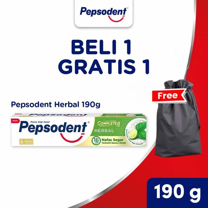 [FREE Pouch Serbaguna] Buy 1 Pepsodent Pasta Gigi Complete 8 Herbal 190gr