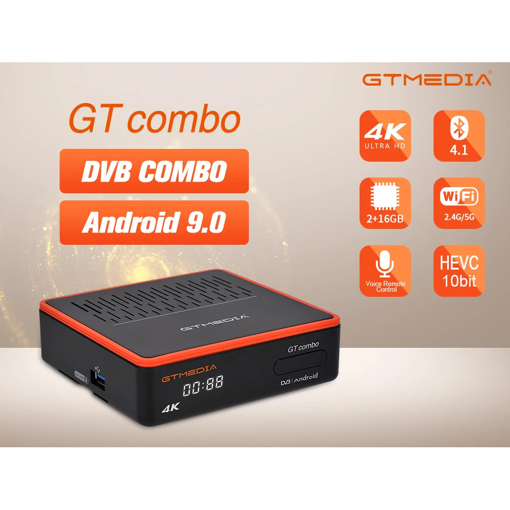 Gtmedia Gt Combo 2Gb+16Gb Android 9.0+Dvb-S2X Dvb-T2 Dvb-C Satellite Tv Receiver Android Box
