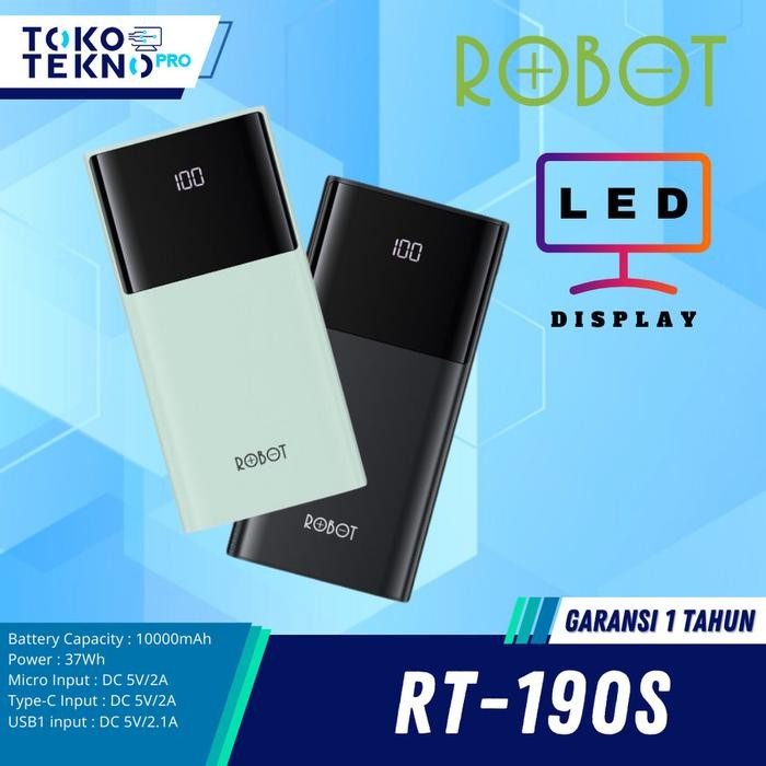 hyjk- Robot Rt190S / Rt-190S / Rt190-S Powerbank 10000Mah 2.4A Dual Input Port Type C &