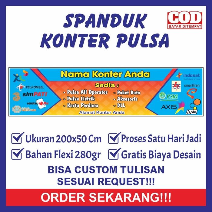 DISKON Spanduk Sepanduk Banner Baner Bener Benner Backdrop Plang Promosi Konter Jual Pulsa Paket
