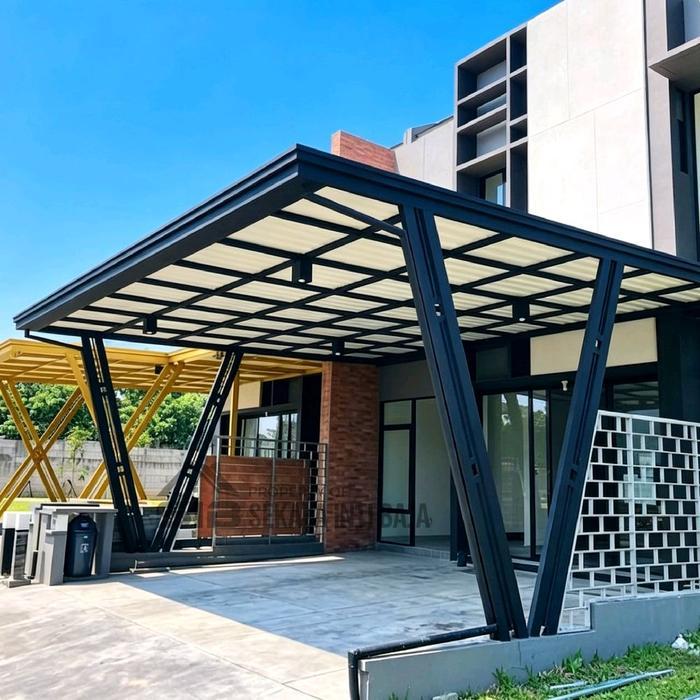 Kanopi Minimalis Rangka Besi Hollow Galvanis 4x6 Atap Alderon Double Layer