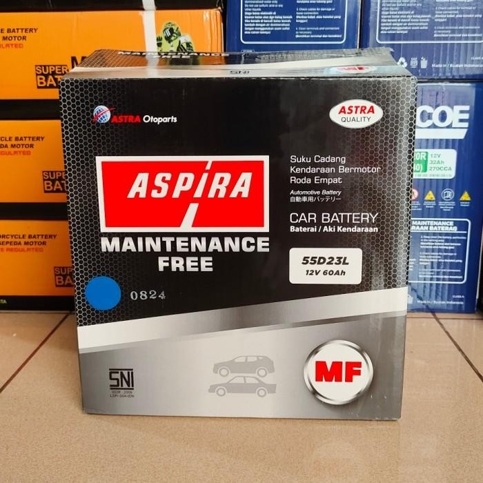 Aki Mobil Kijang Innova Bensin Matic, Alphard, Fortuner Bensin 55D23L Aspira Mf Aki Kering 12V/60Ah