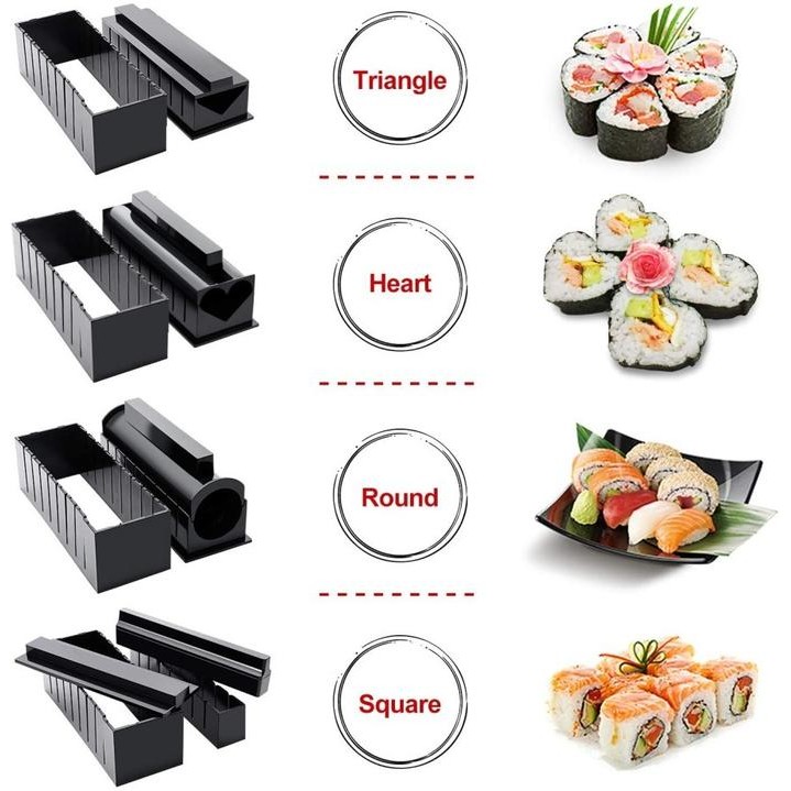 SUSHI MAKER PROFESSIONAL 10 SET CETAKAN SUSHI LENGKAP Alat Bulat Hitam Plastik