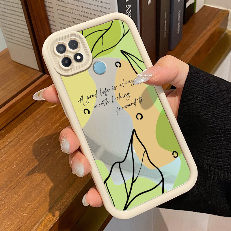 Casing Hp OPPO A15 A15s A35 Case HP Casing pola daun Kesing Cesing cermin Kasing Silikon Softcase