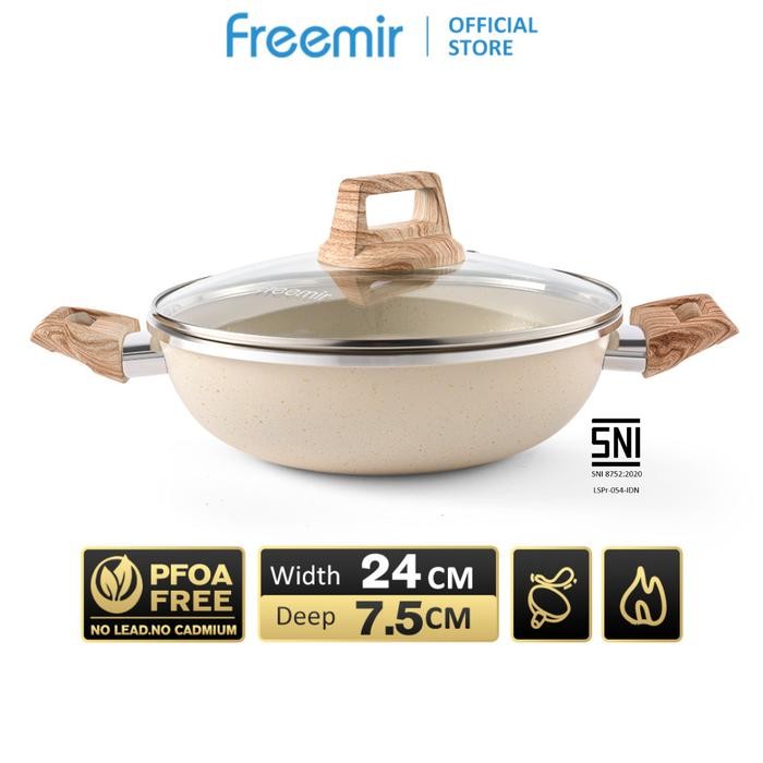 Pilihan- [Special Masih Ngekost] Freemir 24 Cm Tinggi 7.5Cm Wajan Kuping Beige Panci Anti