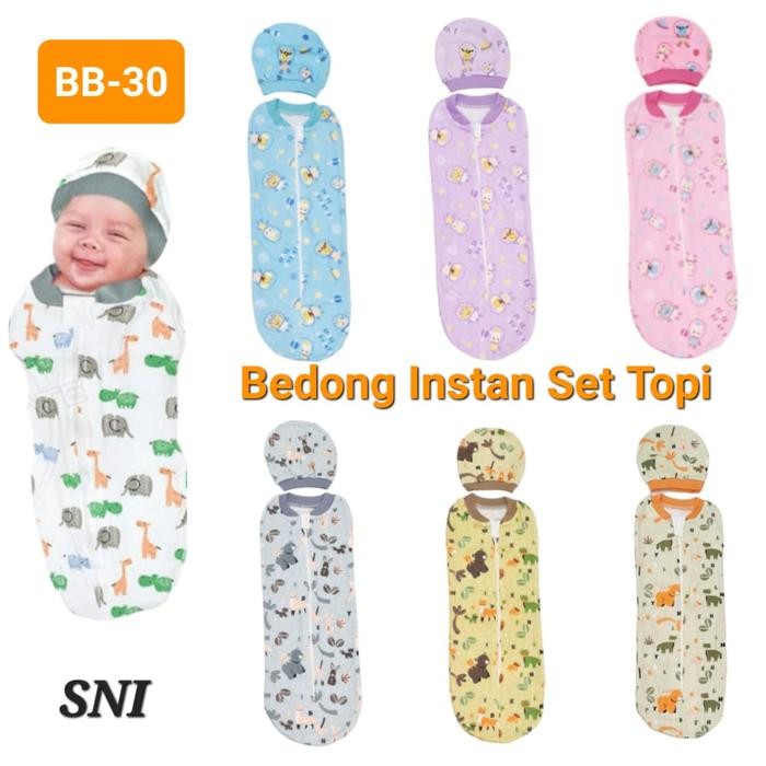 Bedong bayi instan set topi BB-30 / bedong bayi baru lahir / bedong bayi newborn