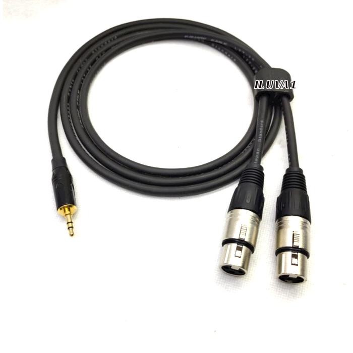 Kabel Audio 3 Mtr Jack 3.5 Mm To 2 Xlr Female Splitter Audio Cabang