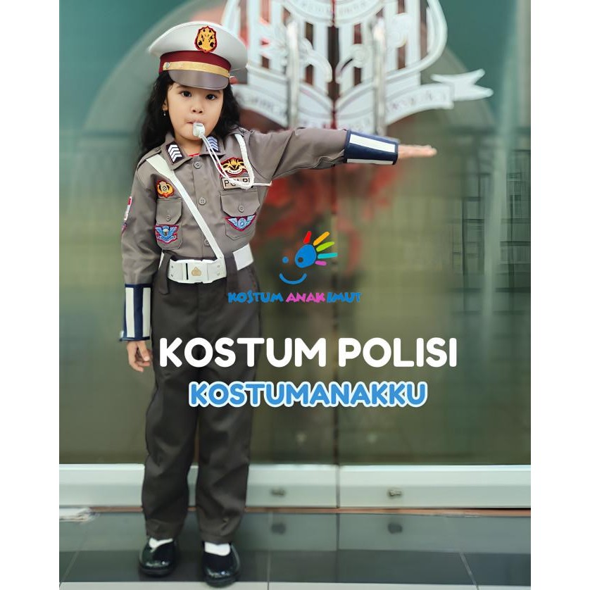 [KOSTUMANAKIMUT] BAJU POLWAN ANAK-SERAGAM POLISI WANITA ANAK LENGKAP AKSESORIS-KOSTUM POLISI ANAK