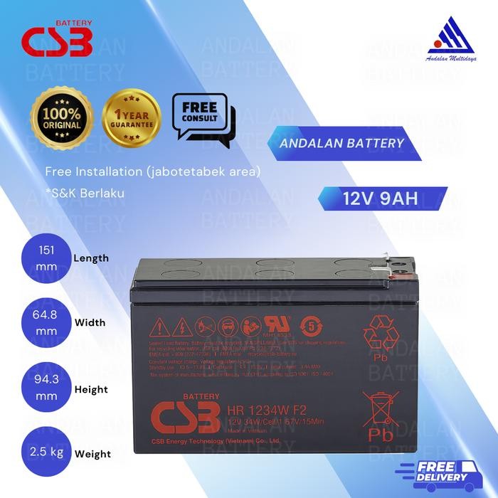 Baterai UPS CSB HR1234W Aki Kering 12V 9Ah Batre UPS