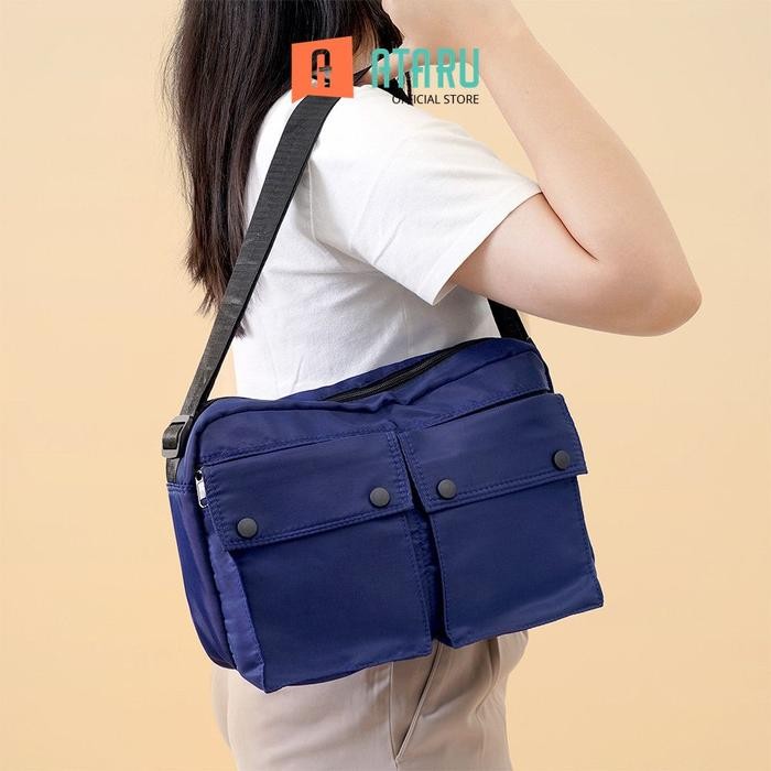 Ataru Tas Selempang Nylon Dengan Dua Kompartemen Depan - Biru Sling Bag Stylish Tas Crossbody Cewek