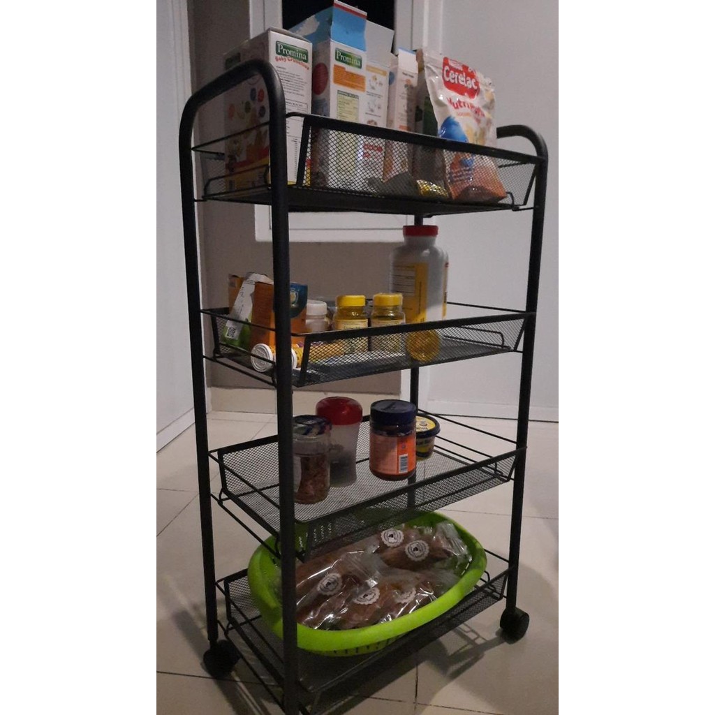 RAK DORONG 4 SUSUN SERBAGUNA/RAK BUAH-BUAHAN HITAM 4 SUSUN