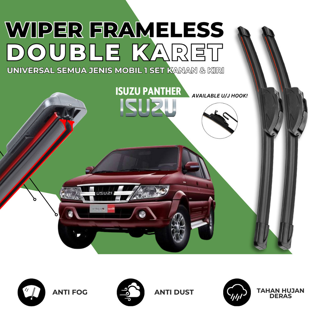 Wiper Dual Karet Mobil Isuzu Panther Kotak / 1991-2000 Kaca Depan Mobil Satu Set Kiri Kanan