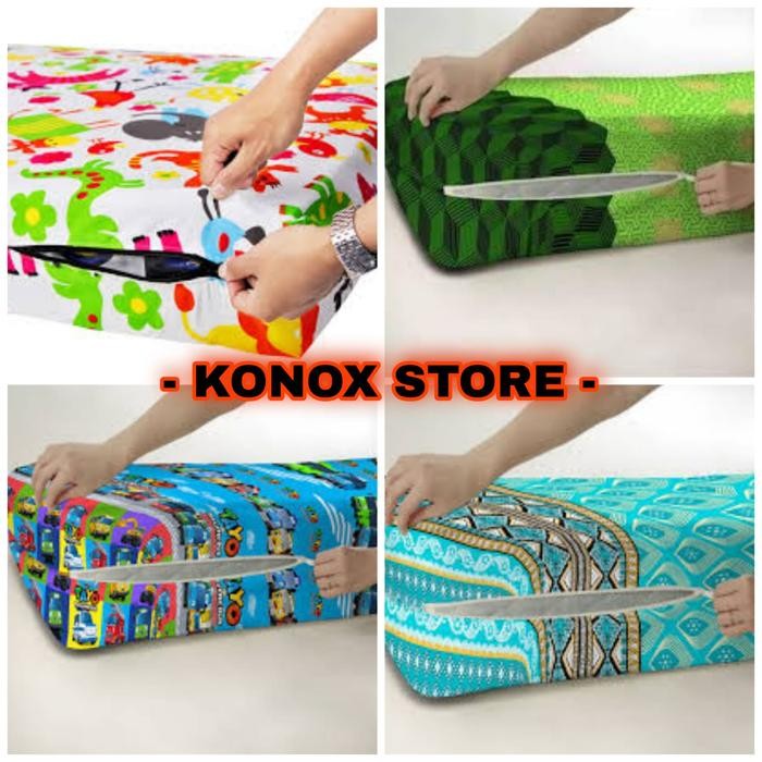 Sprei Resleting / Sarung Kasur Busa Spon Resleting Motif Acak / Tinggi Promo 