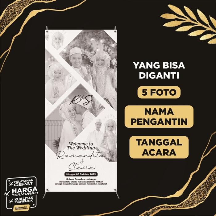 X Banner Wedding , X Banner Pernikahan , Xbanner 60X160 , Gratis Desain , Tiang X Banner Termurah