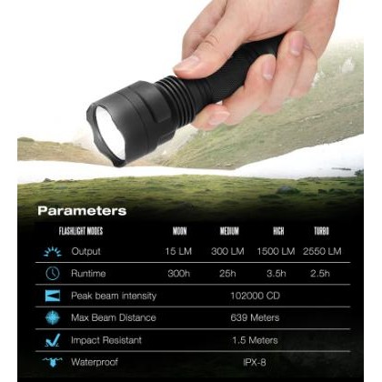 SP Astrolux C8 XP-L Hi Lampu Senter LED Tactical 1300Lumens 7/4 Mode