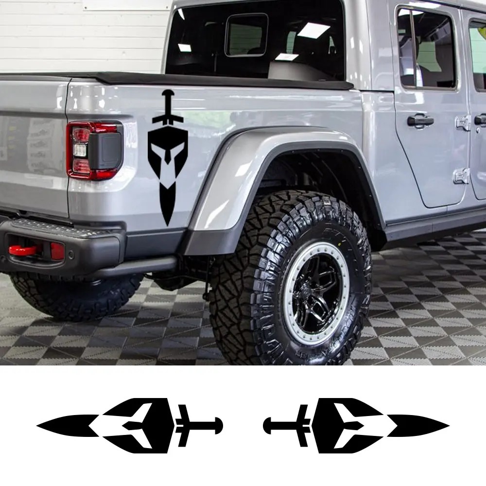 For Jeep Gladiator JT Pickup Rear Trunk Bed Side Stickers Truck Graphics Shield Sword Decor Decals V