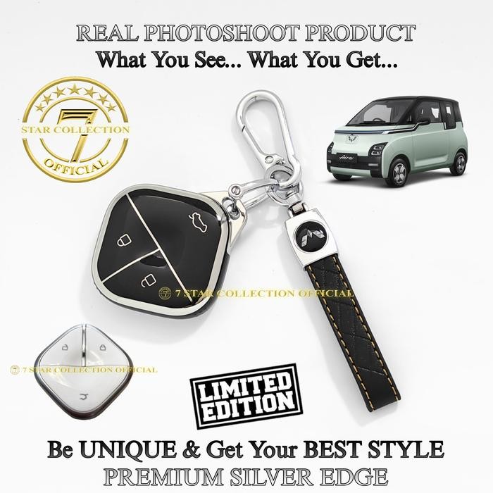 Cover Case Sarung Kunci Remote Mobil Wuling Air Ev Long Range Premium Silver Edge