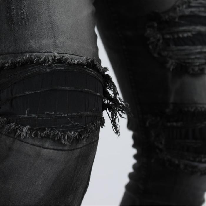 7ccl- Weird Jeans - Austin Black - Celana Jeans Pria Slimfit Strech Ripped Tambal Denim