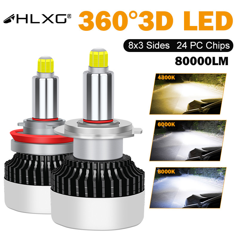 360 H7 LED 80000LM H11 Car Headlight Bulb HB3 HB4 H1 Hir2 9012 9005